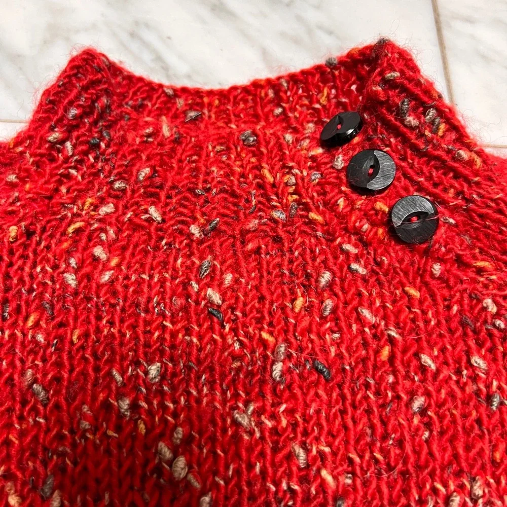 Handknitted Red Chunky Argyle Sweater Mock Neck Grannycore Cabin‎ Preppy Small